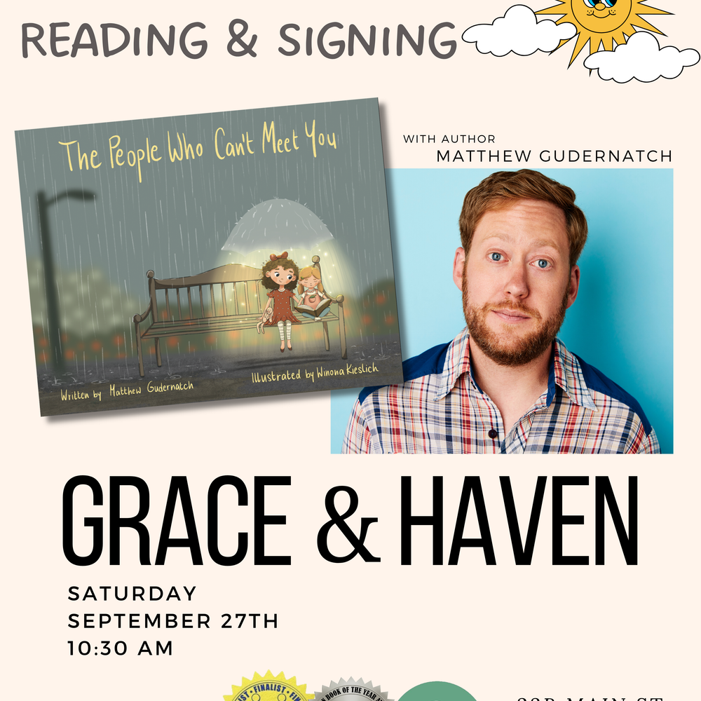Event flyer for author meet and greet, book reading, and signing with Matthew Gudernach in Essex, CT on Saturday September 27 at 10:30 AM – family-friendly Connecticut book signing event featuring best-selling children’s book available for $22 in-store and online.