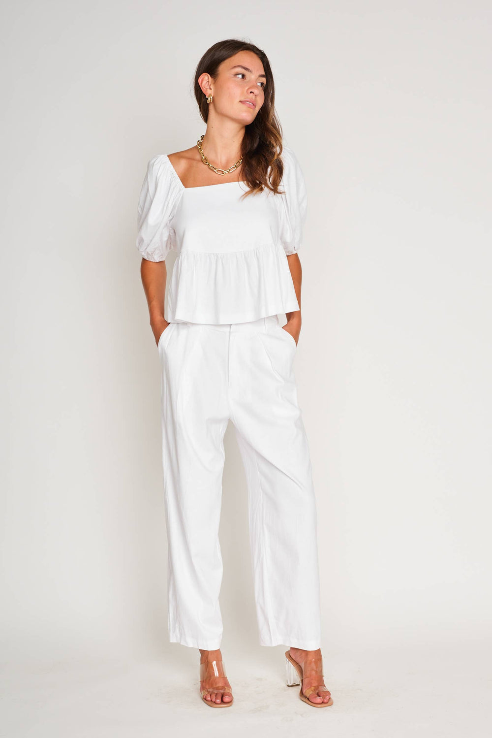 Gemma Peplum Top – White