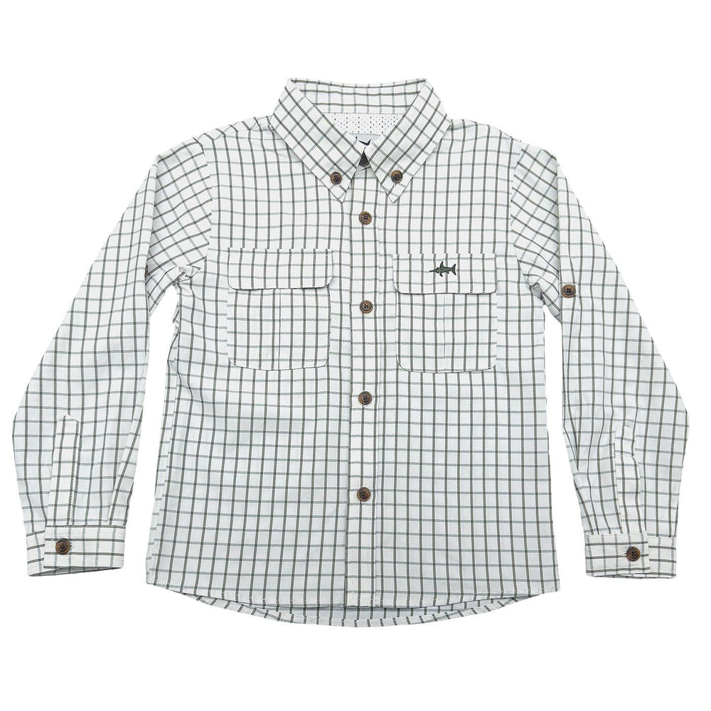 Boys Flagler Fishing Shirt - Olive & White Plaid