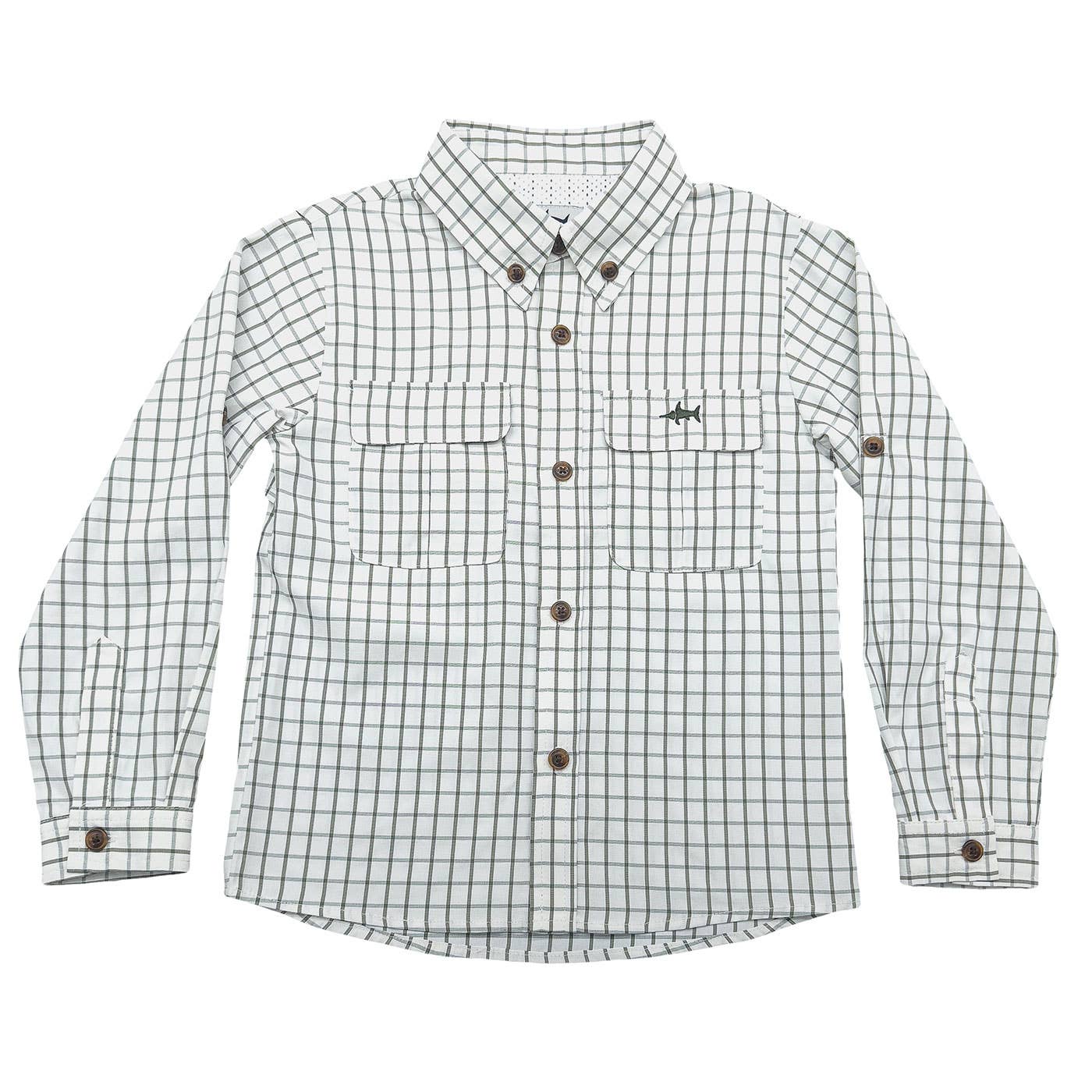 Boys Flagler Fishing Shirt - Olive & White Plaid