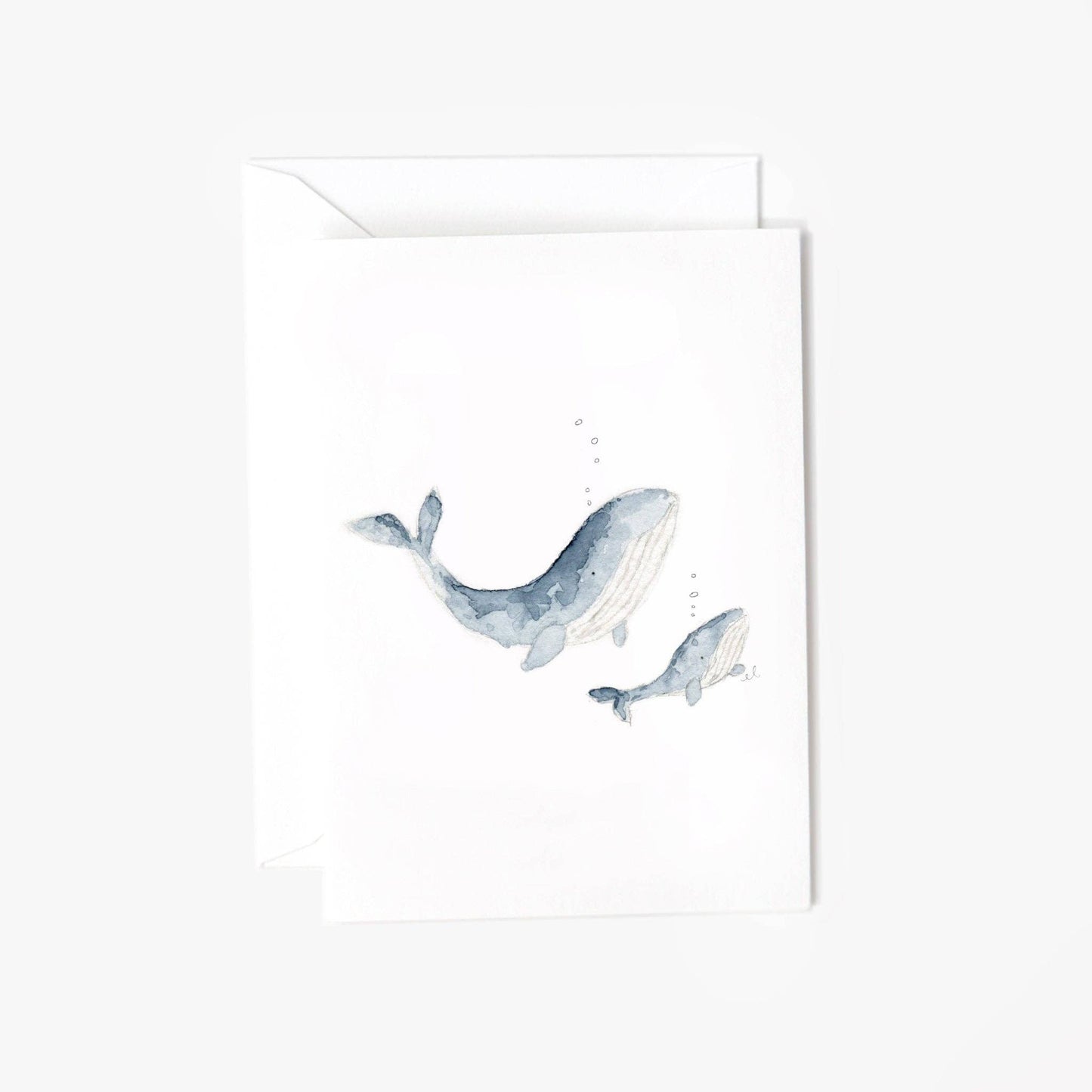 Baby Whale Mini Notecard – Petite Watercolor Greeting Card by Emily Lex
