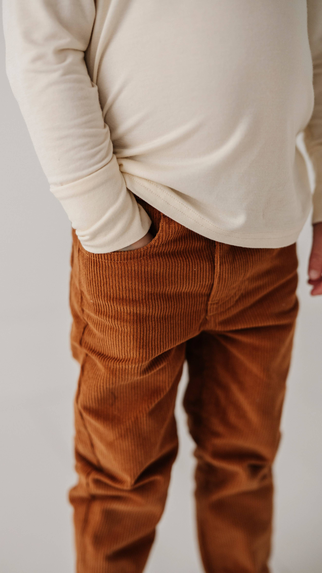 Close-up of the waistband and pockets on Corduroy Pants, demonstrating the functional and stylish details for little boys.