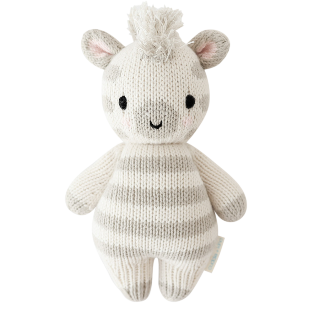 Cuddle + Kind Baby Zebra stuffed animal, 7 inches tall, fair trade, hand-knit from 100% cotton yarn