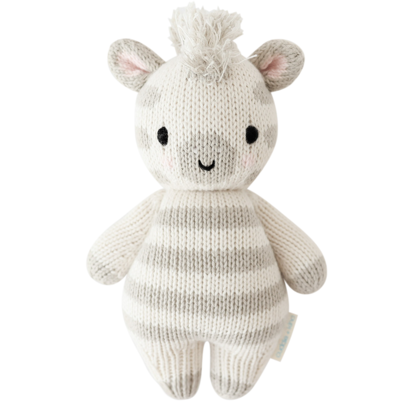 Cuddle + Kind Baby Zebra stuffed animal, 7 inches tall, fair trade, hand-knit from 100% cotton yarn