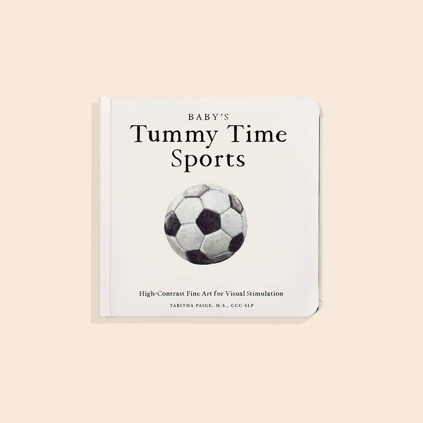 Flat lay of Baby's Tummy Time Sports accordion-style board book fully open