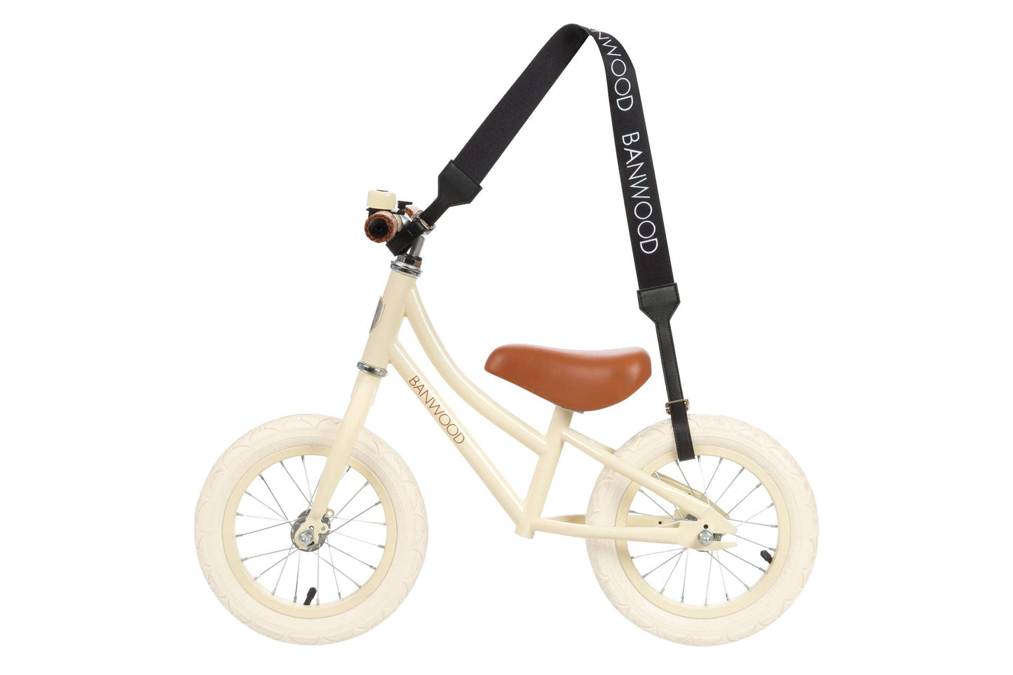 Banwood Carry Strap Black attached to Banwood balance bike — shown together as a complete carry solution