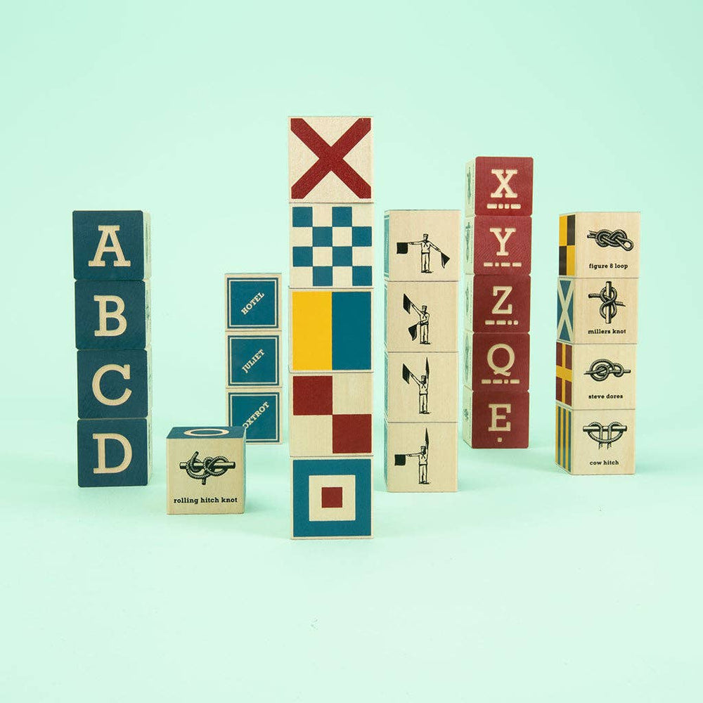 Uncle Goose Nautical Alphabet Blocks with Canvas Anchor Bag – Wooden Learning & Décor Set