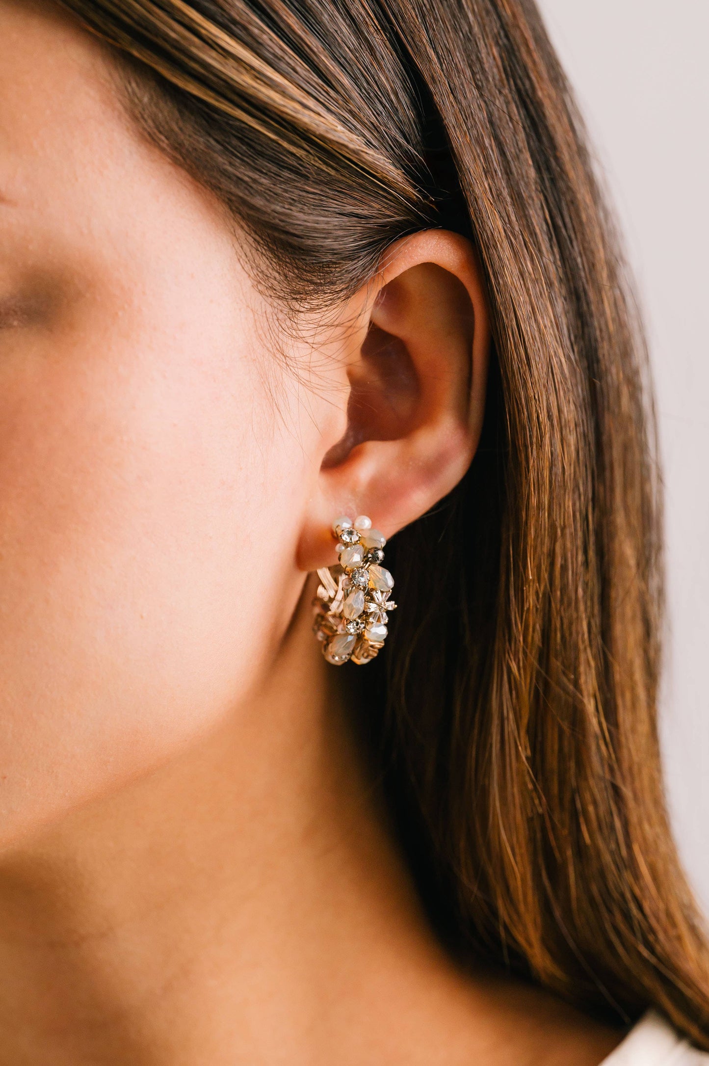 Meadow Crystal Hoop Earrings: White - Grace & Haven