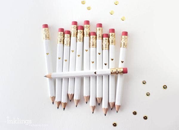 Mini Pencils - Gold Heart/White - Grace & Haven