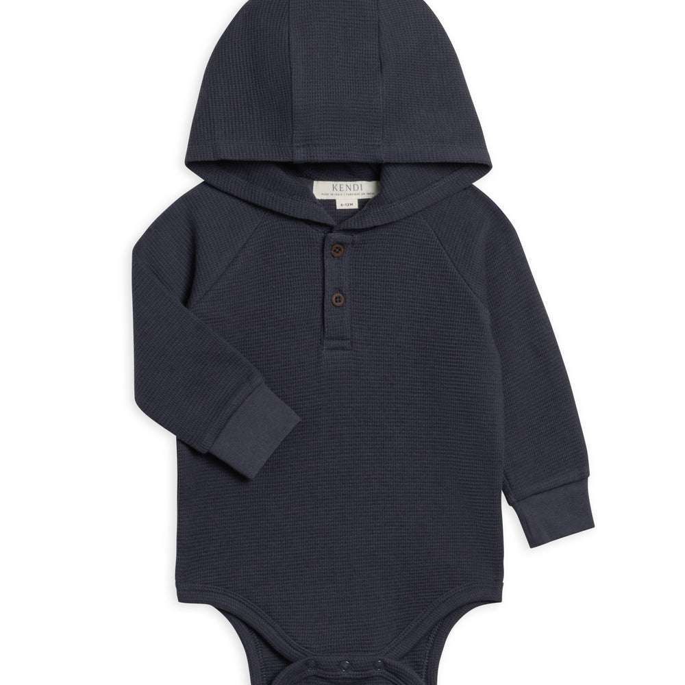 Cole Waffle Knit Hooded Bodysuit - Navy