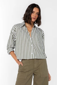 Olive Stripe Cropped Button-Down | Velvet Heart
