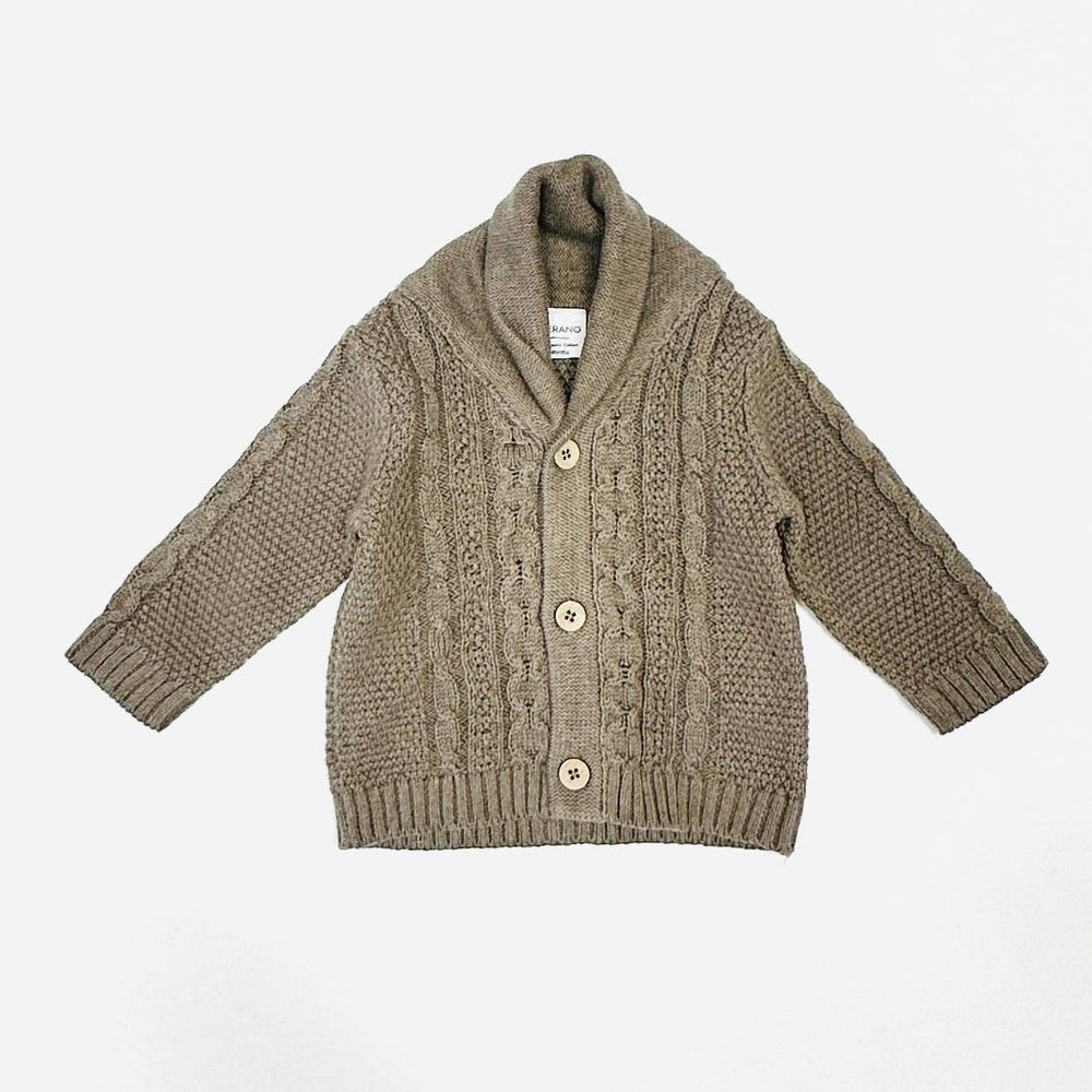 Organic Cotton Shawl Collar Cable Knit Baby Cardigan – Soft, Eco-Friendly, Non-Toxic by Viverano