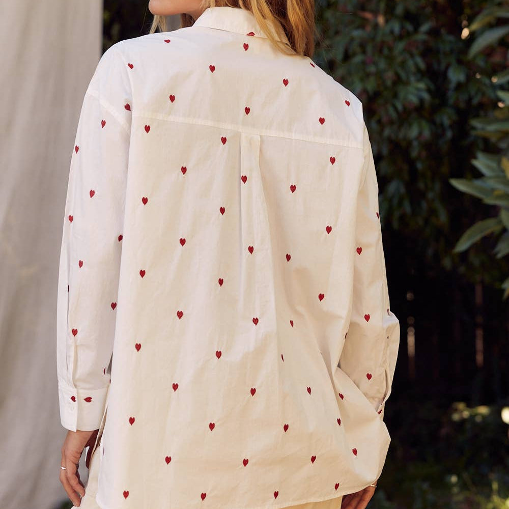 
                      
                        Full of Hearts Embroidery Button-Down Shirt – Soft Cotton with Playful Heart Detail
                      
                    