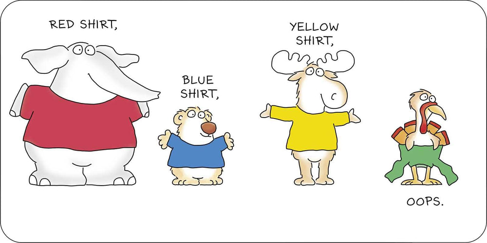 
                      
                        Inside pages spread of Blue Hat, Green Hat featuring three animals learning about colors and clothes in this CT author’s popular toddler book
                      
                    