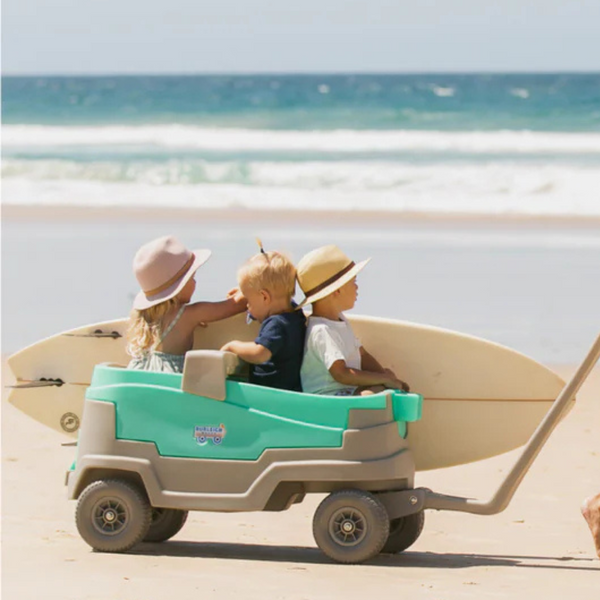 Side view of the Burleigh Wagon showcasing the kids beach wagon and cooler storage, designed for easy transportation.