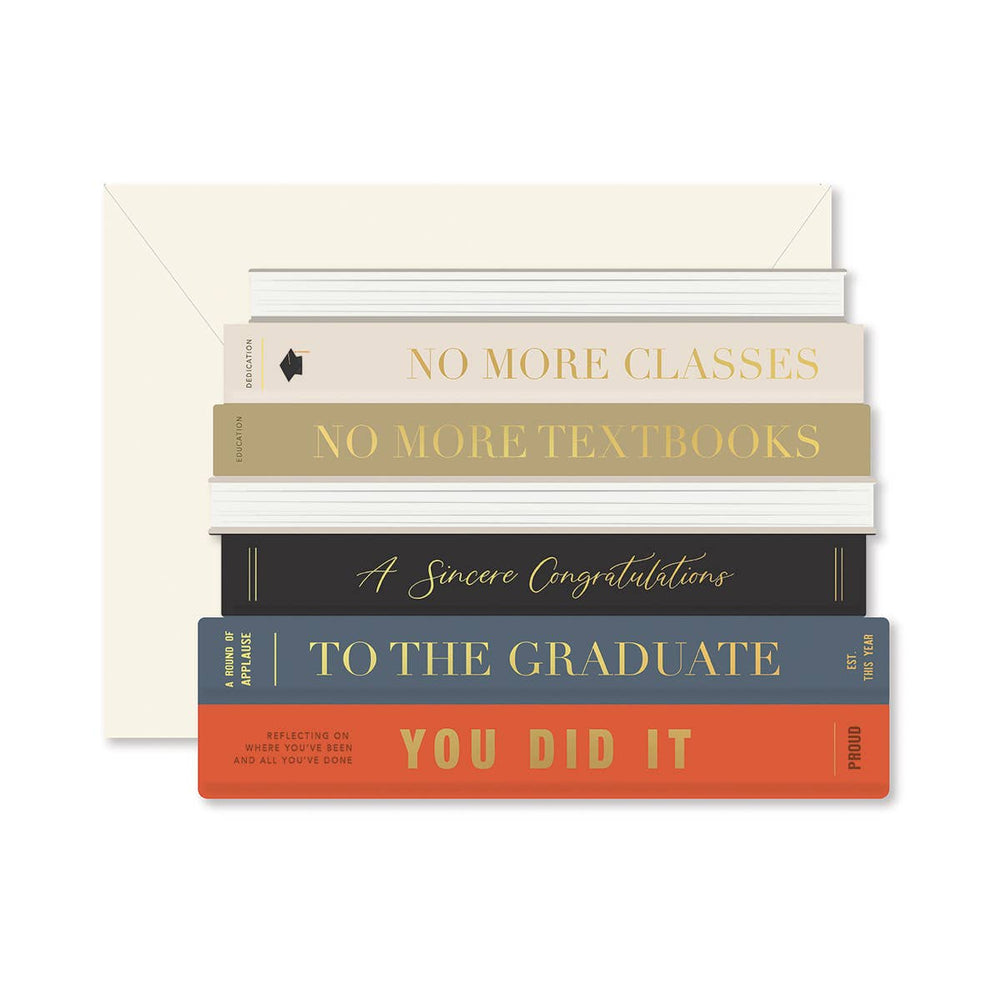Graduation Books Die-Cut Greeting Card – Gold Foil Graduation Card, Made in Minnesota