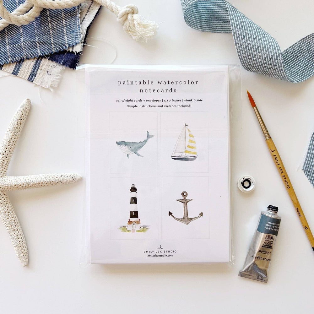Seaside Paintable Notecards – Watercolor DIY Stationery Set by Emily Lex