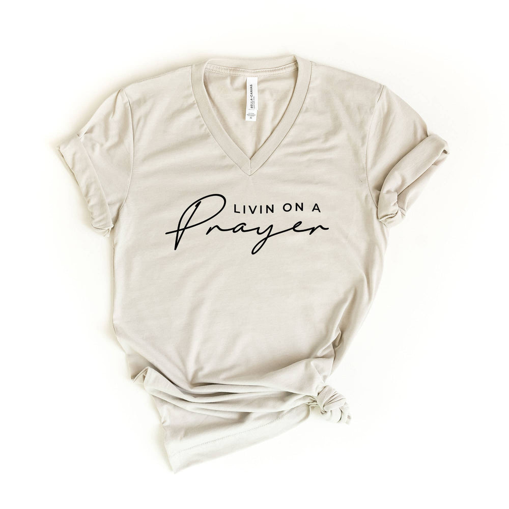 
                      
                        Livin On A Prayer | V-Neck Graphic Tee | Faith - Grace & Haven
                      
                    