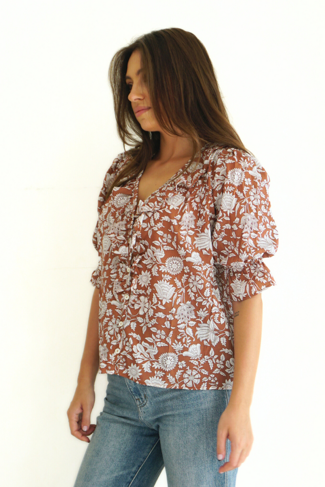 
                      
                        Left side studio view of the Chloe Shirt showing its voluminous silhouette and soft cotton drape.
                      
                    