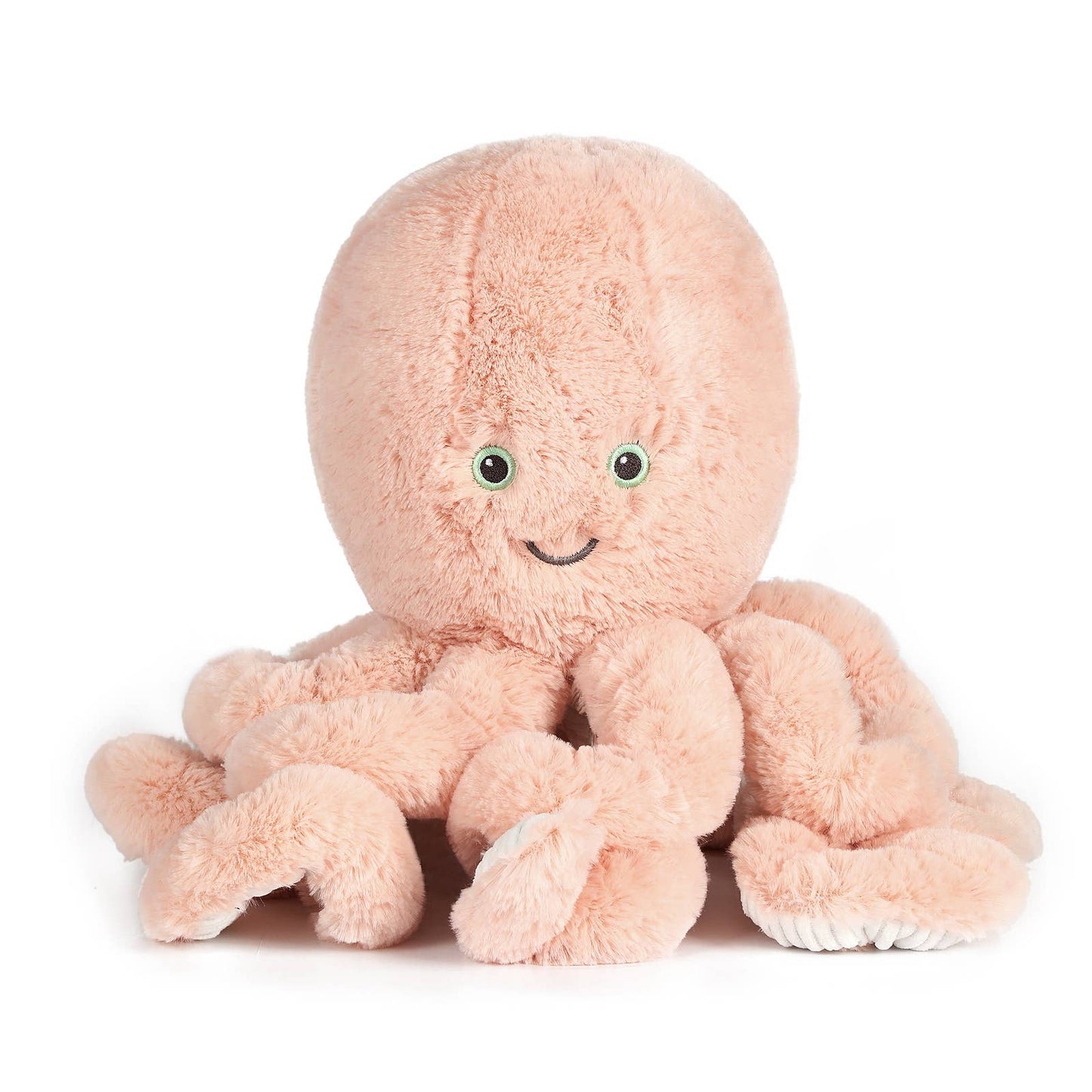 Flatlay of Cove Octopus pink soft toy, 15-inch eco-friendly plush octopus for babies and kids