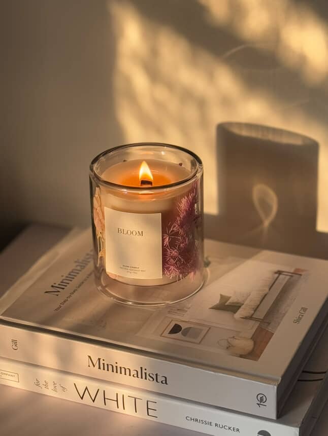 
                      
                        Single glowing candle poured into a glass jar, crafted at Grace & Haven’s October 2025 candle workshop.
                      
                    