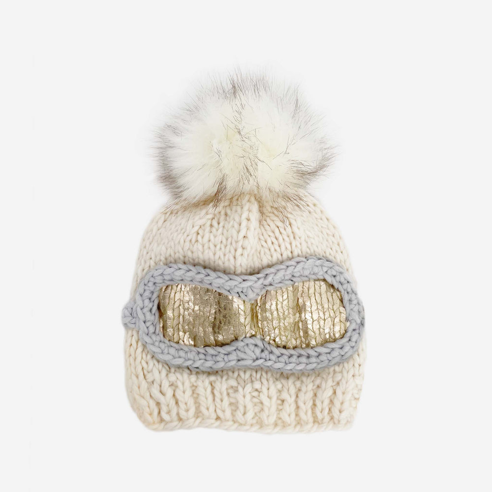 Ski Goggles Beanie, Cream Baby Kids Christmas Holiday Hat