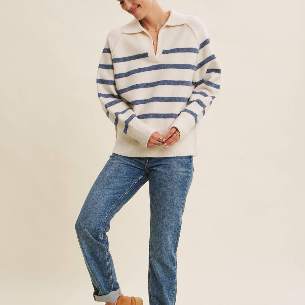 
                      
                        Cozy Classic Recycled Poly Wool Blend Stripe Sweater – Elevated, Sustainable Warmth
                      
                    