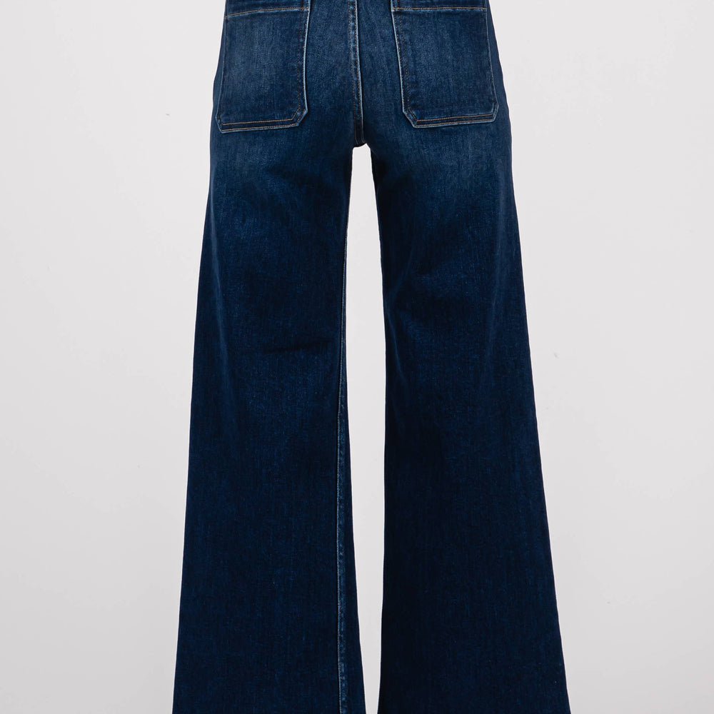
                      
                        Back view of Dark Sailor Jeans in rich dark wash showing back pocket placement and cropped wide leg silhouette.
                      
                    