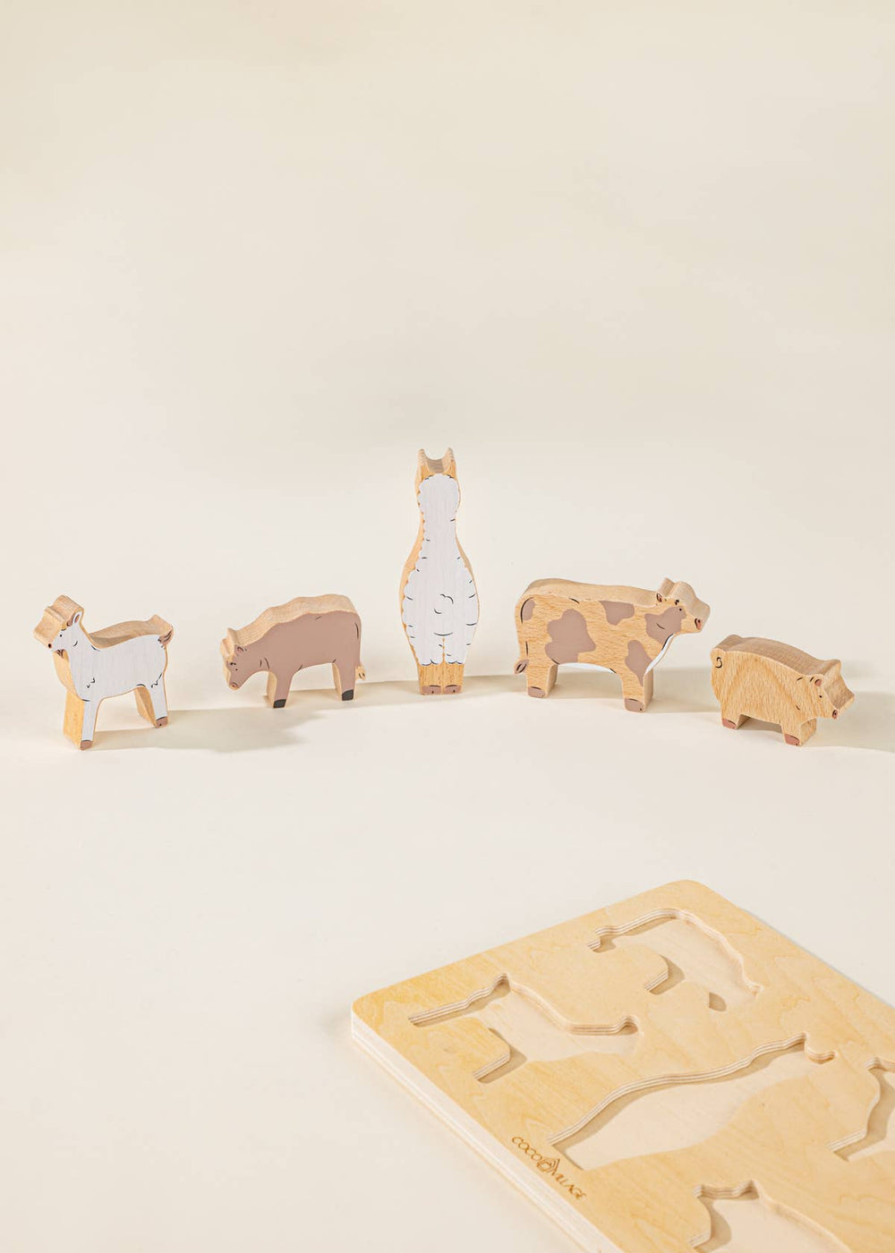 Set of 5 Barn Animals on Wooden Plate - Grace & Haven