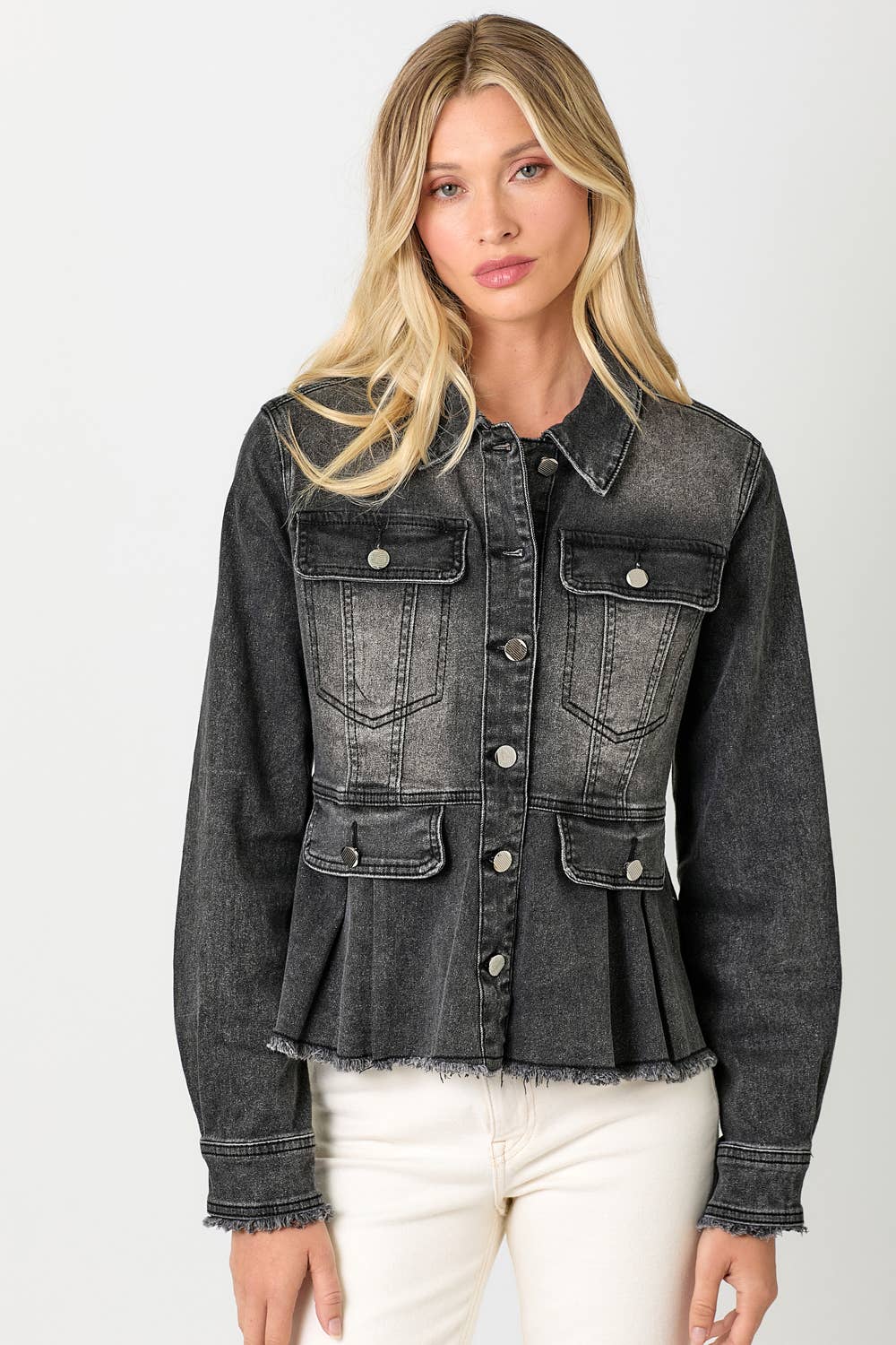 Washed Black Denim Peplum Jacket