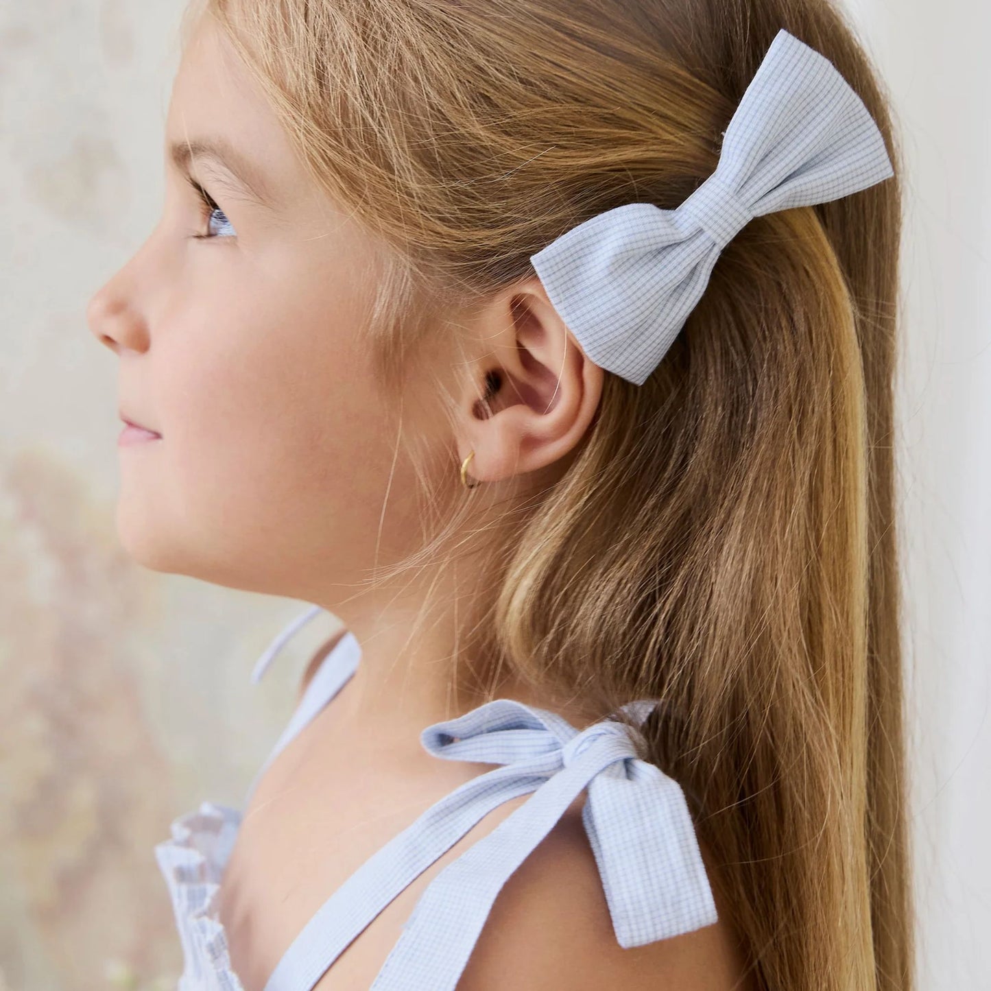 Jamie Kay Organic Cotton Désirée Bow in Petite Check styled with coordinating outfit