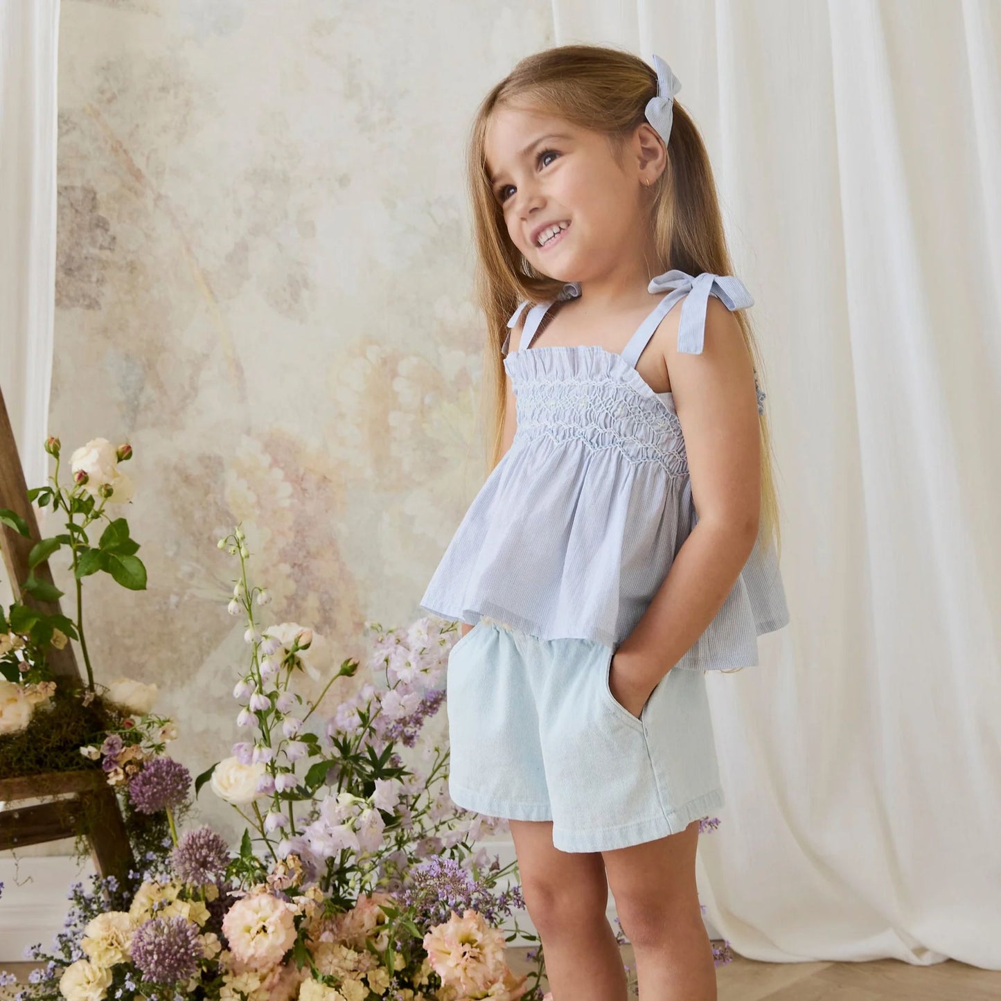 Jamie Kay Organic Cotton Désirée Top in Petite Check styled with coordinating kids outfit