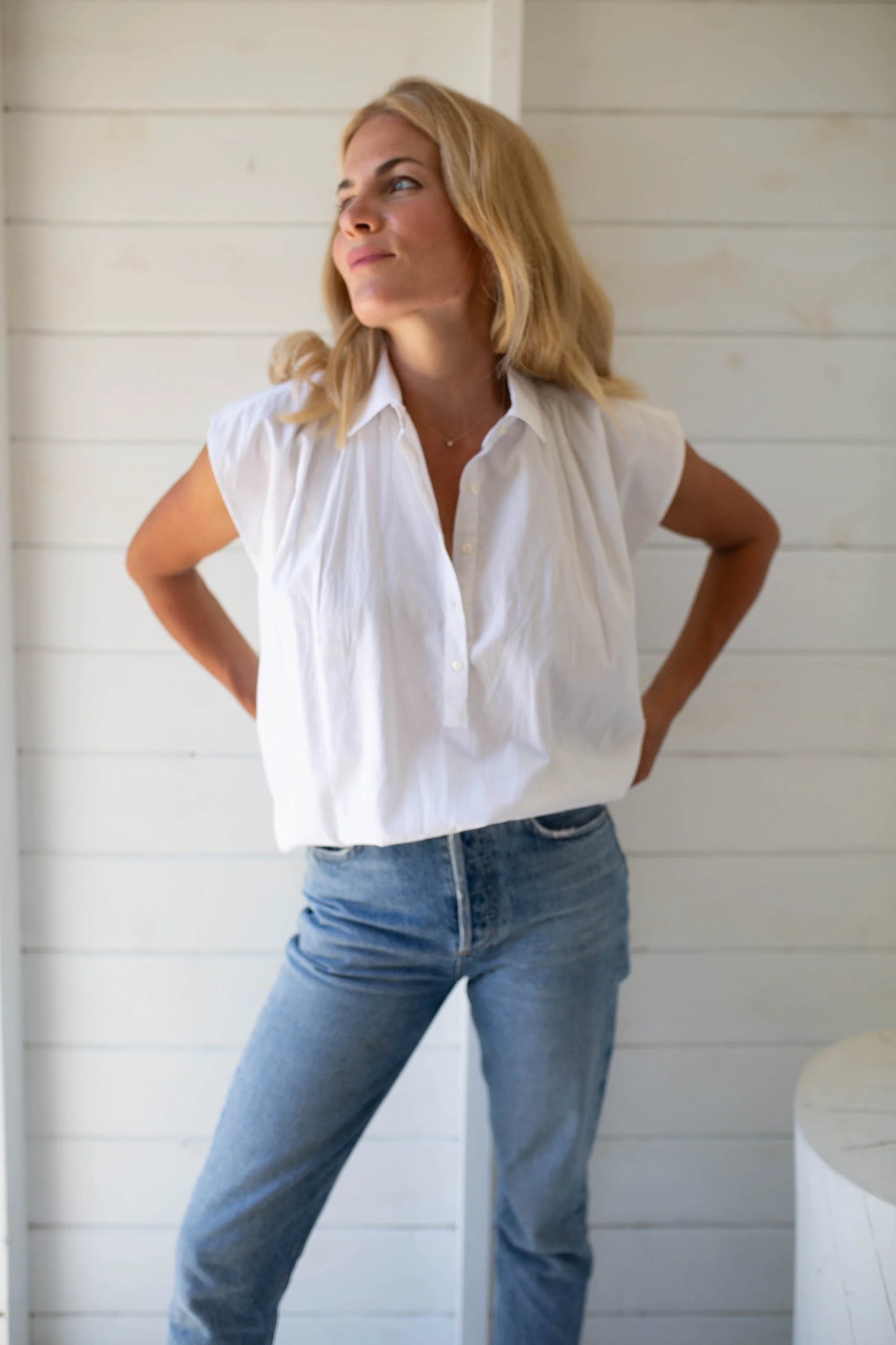 Marea Diane Top in white cotton gauze