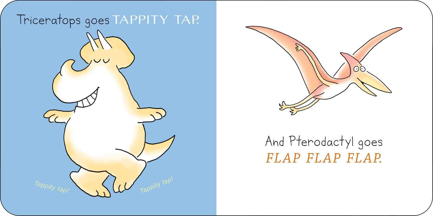 Close-up of colorful dinosaur illustrations from Dinosaur Dance! by Sandra Boynton