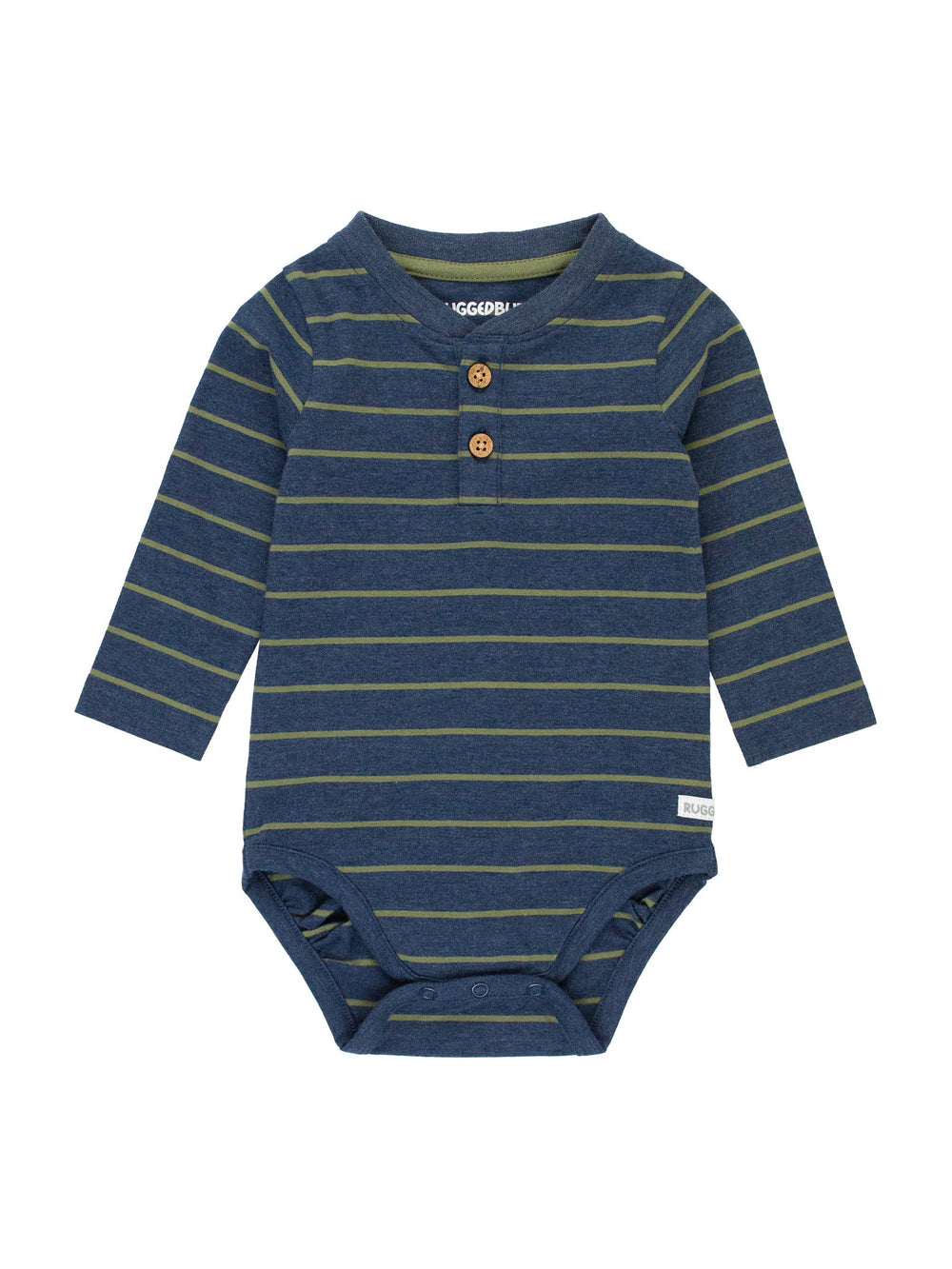 0-3 Months - Baby Boys Navy & Olive Stripe Knit Long Sleeve Henley Bodysuit