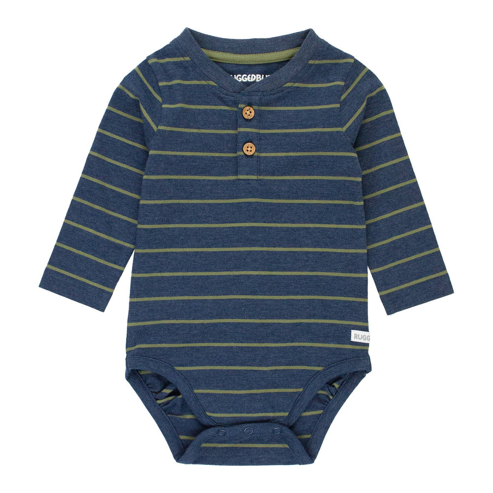 
                      
                        0-3 Months - Baby Boys Navy & Olive Stripe Knit Long Sleeve Henley Bodysuit
                      
                    