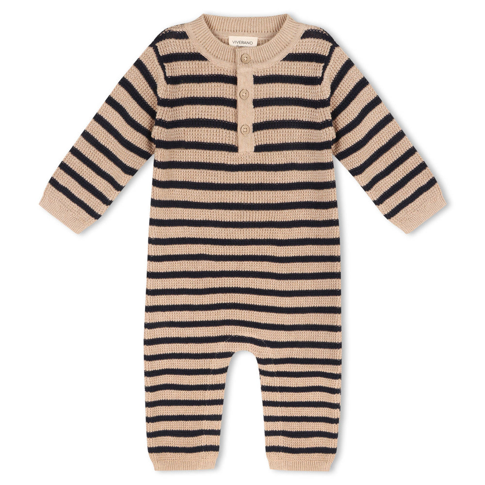 Navy Stripe Chunky Sweater Knit Baby Jumpsuit (Organic) - Grace & Haven