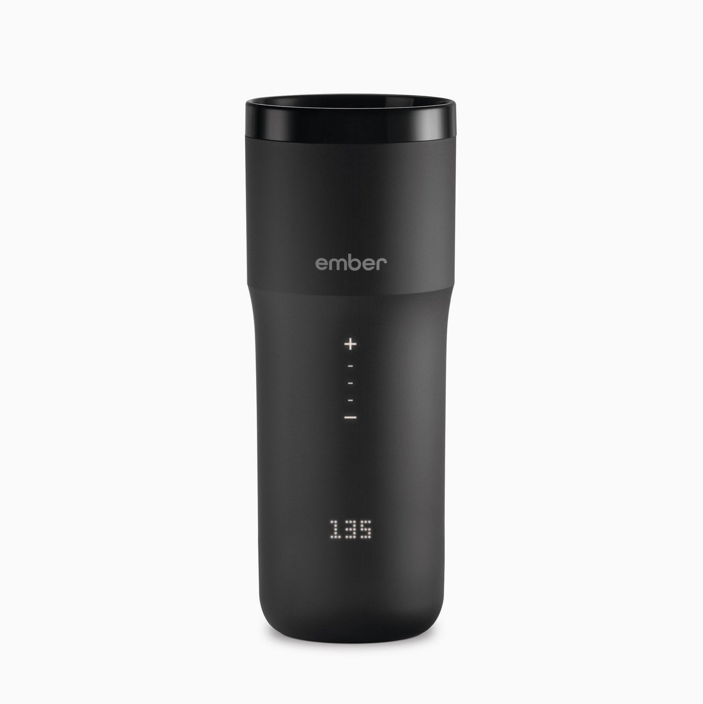 Black Ember mug with digital display on a white background