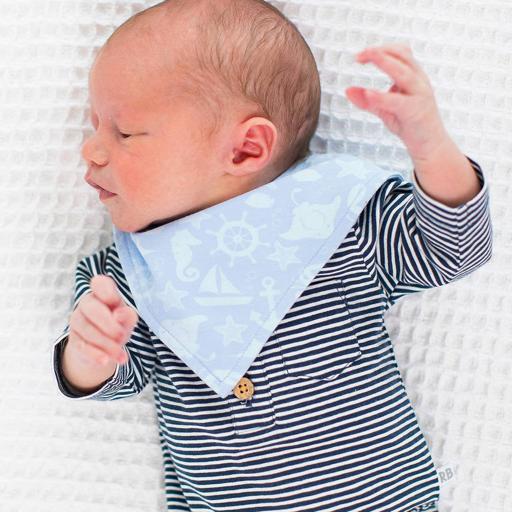 Newborn - Baby Tiny Navy Stripe Knit Henley Pocket Romper