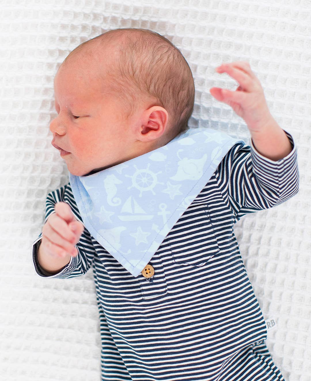 Newborn - Baby Tiny Navy Stripe Knit Henley Pocket Romper