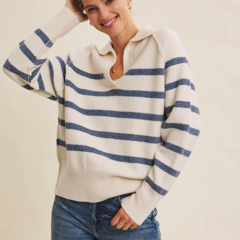 
                      
                        Cozy Classic Recycled Poly Wool Blend Stripe Sweater – Elevated, Sustainable Warmth
                      
                    