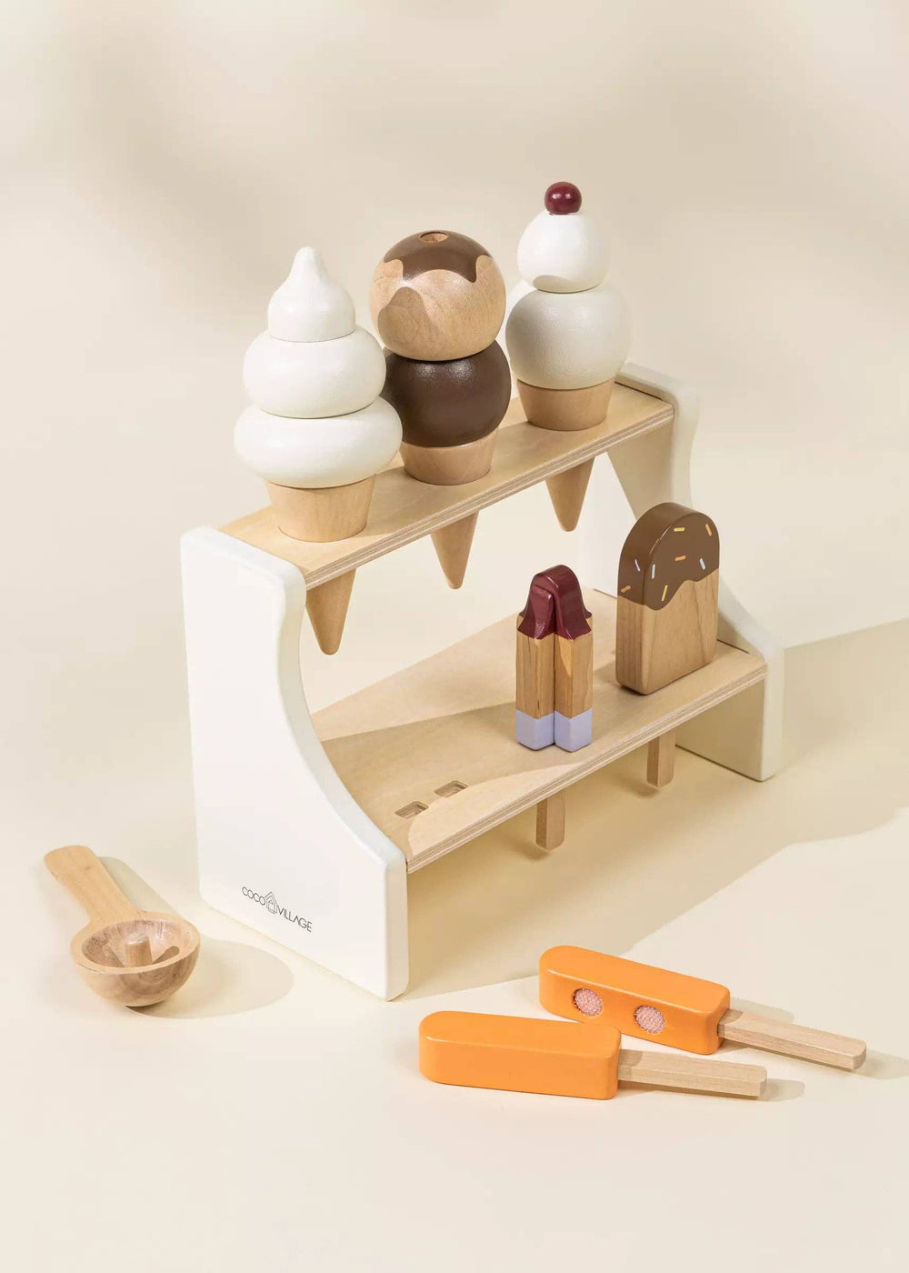 Wooden Ice Cream Stand with Accessories – Pretend Play Dessert Shop for Kids