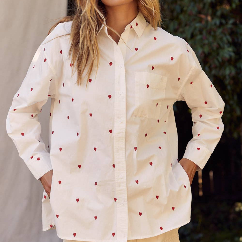
                      
                        Full of Hearts Embroidery Button-Down Shirt – Soft Cotton with Playful Heart Detail
                      
                    