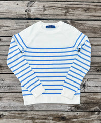 Women's Ivory/Cornflower Blue Breton Striped Sweater - Grace & Haven