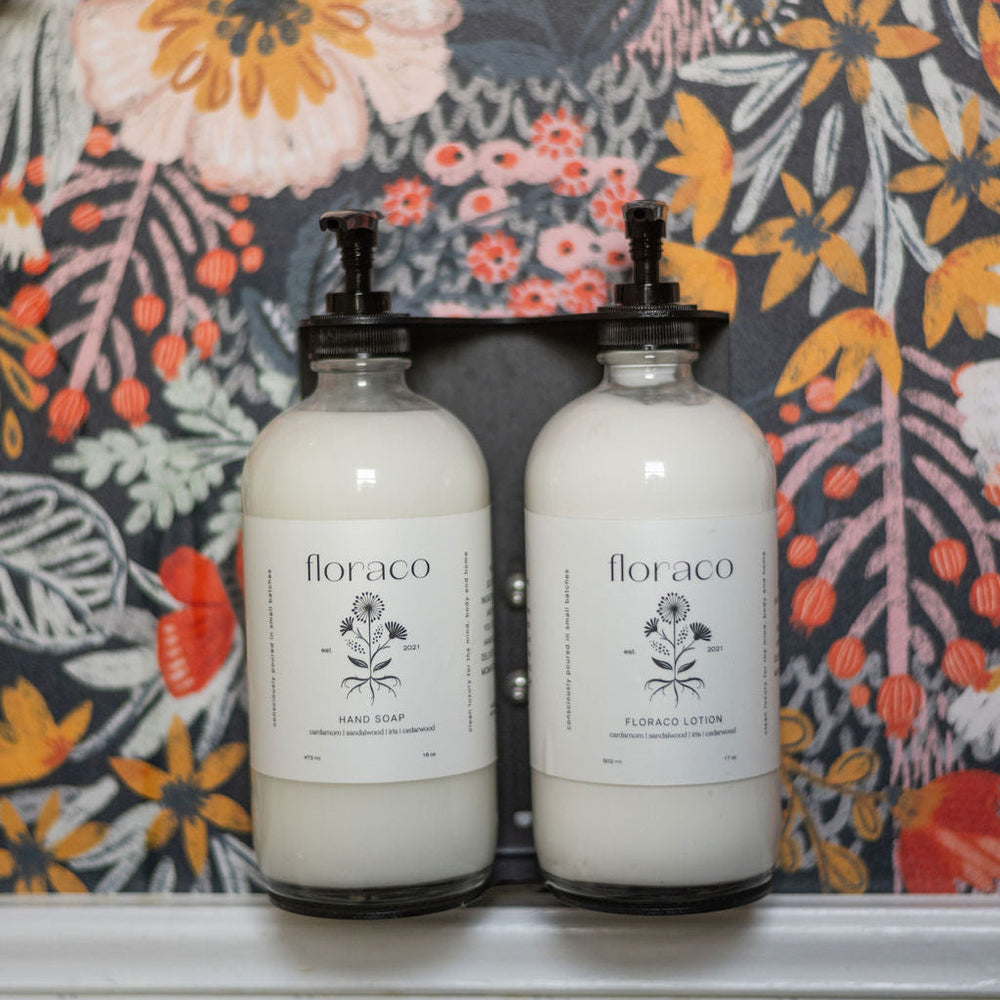 
                      
                        Floraco Refillable Glass Hand Soap: Cedarwood, Sandalwood, Iris and Cardamom
                      
                    