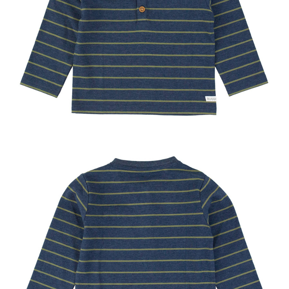 
                      
                        Front and back flat lay of the Boys Dusty Olive Stripe Knit Long Sleeve Henley Tee, highlighting its stylish design and comfortable fabric.
                      
                    