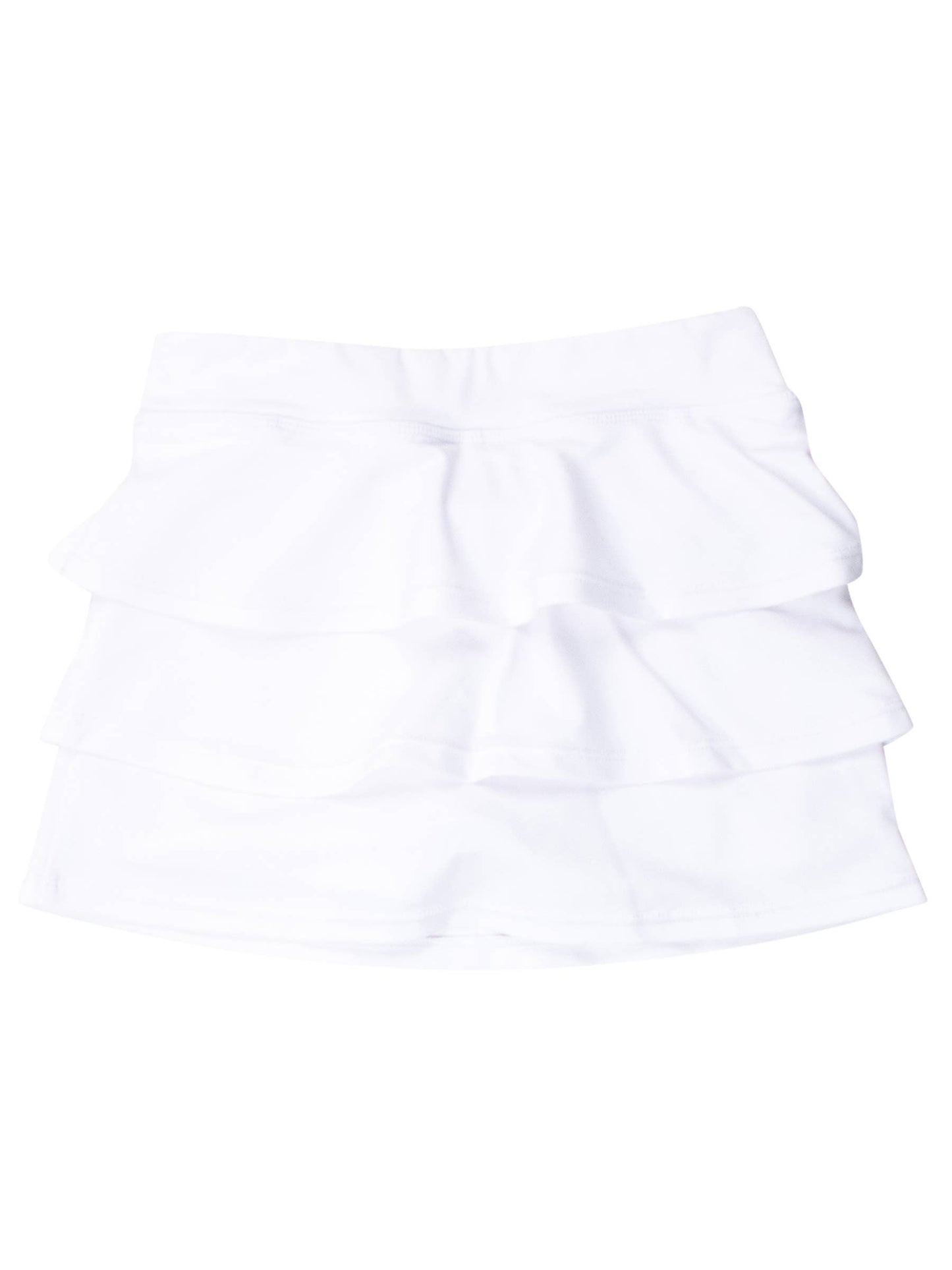 Back view of girls white active skort in flat lay highlighting stretch waistband