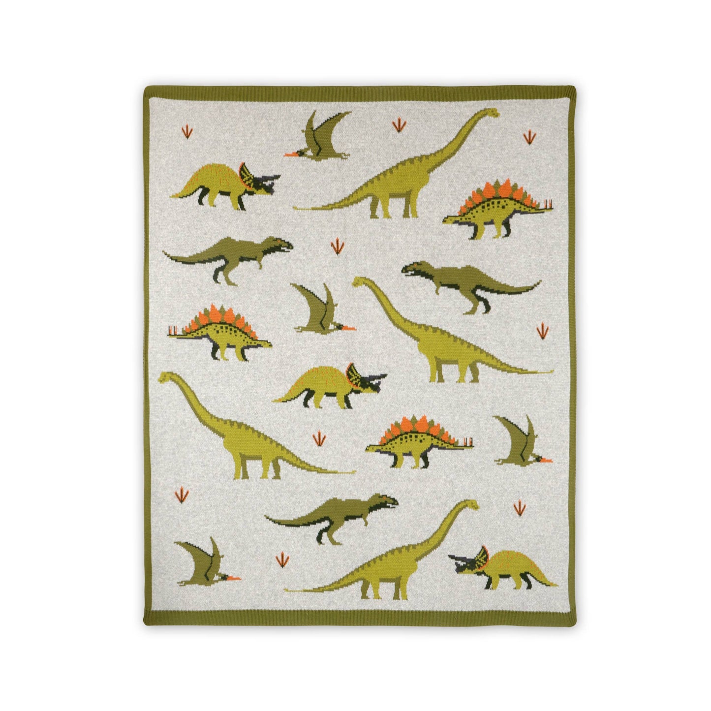 Green dinosaur organic cotton jacquard knit baby blanket
