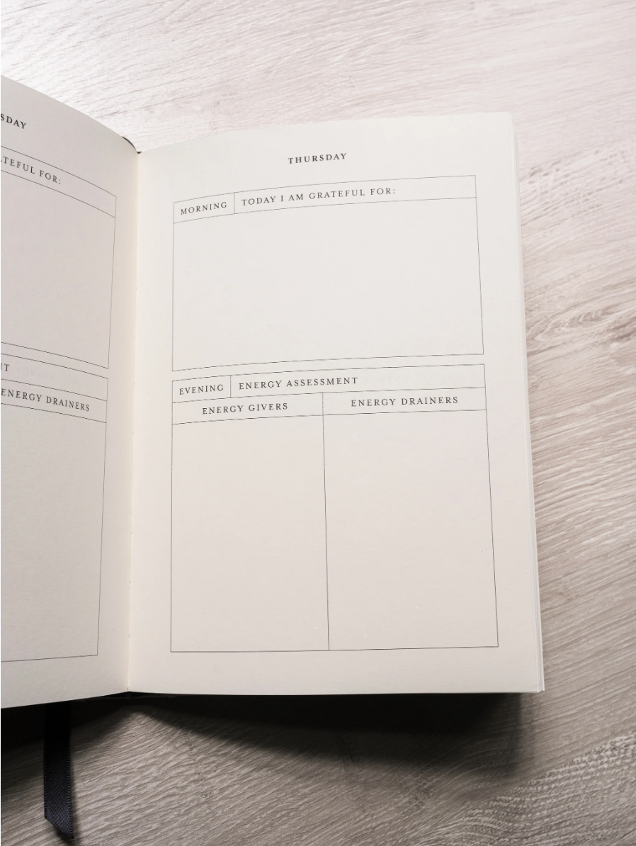Interior pages of The Becoming Journal with reflection prompts
