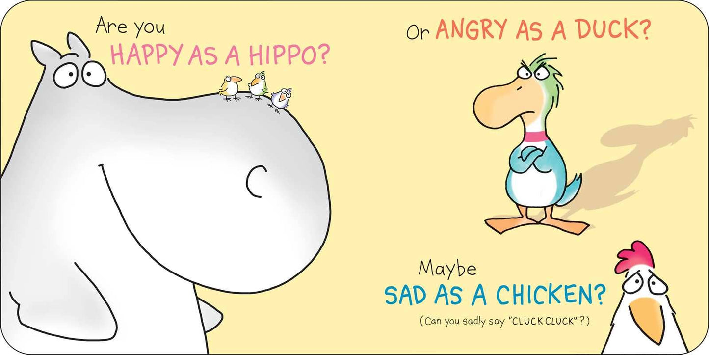 Close-up of open pages in Happy Hippo, Angry Duck showing playful illustrations